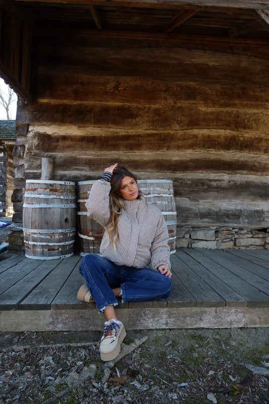 Brown Gingham Puffer