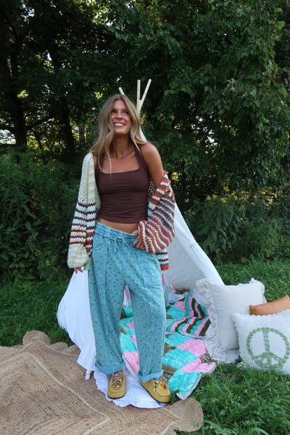 Turquoise Glow Ditsy Floral Barrel Sweats