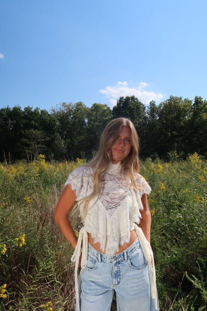 Pearl Lace High Neck Top