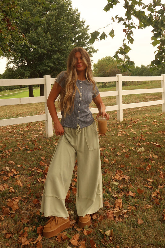 Green tea Wide Leg Crop Pant