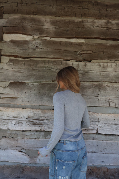 Grey Ribbed Long Slv