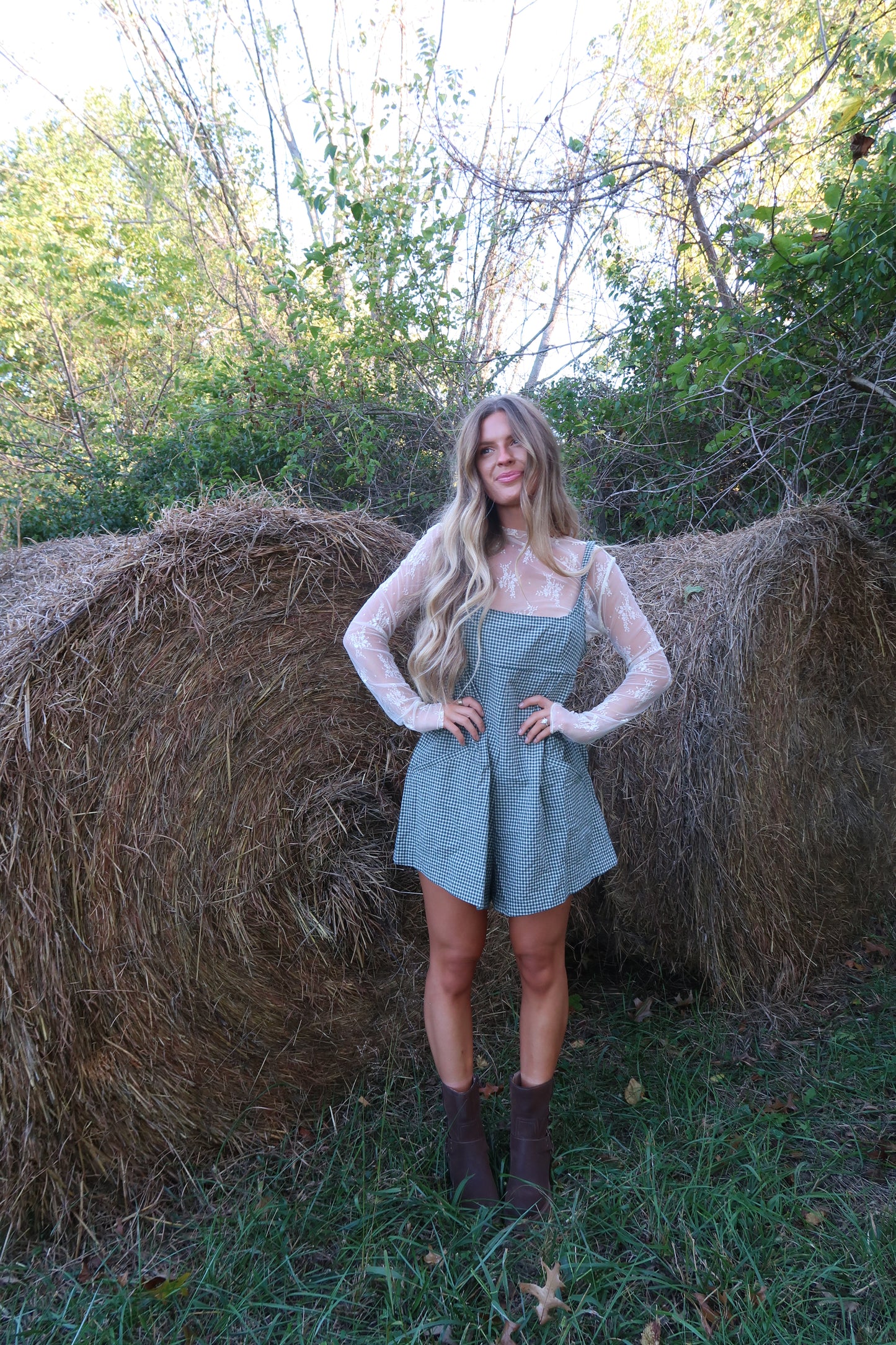 Spruce Gingham Romper