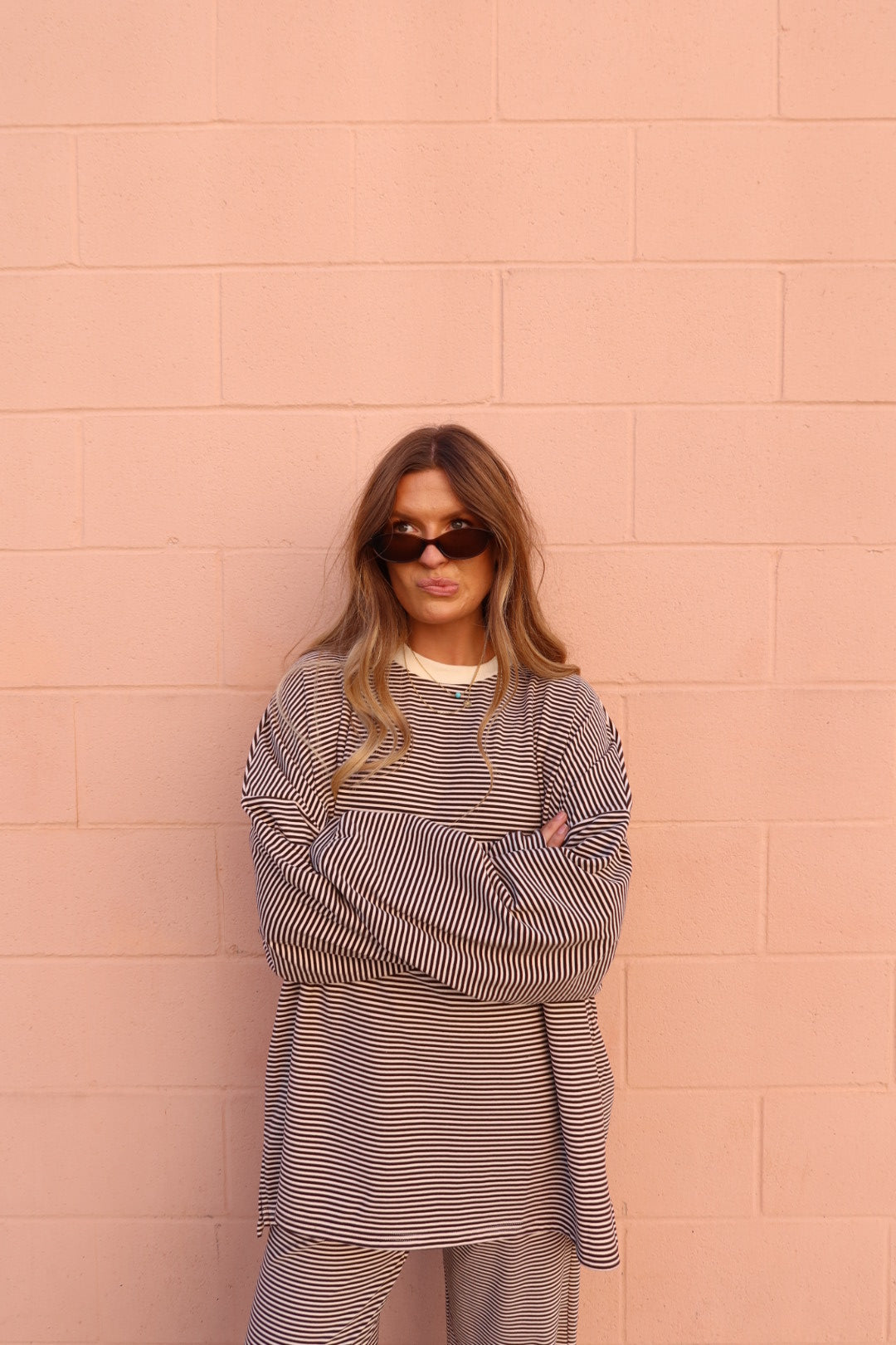 Toffee Stripe Oversized long Slv