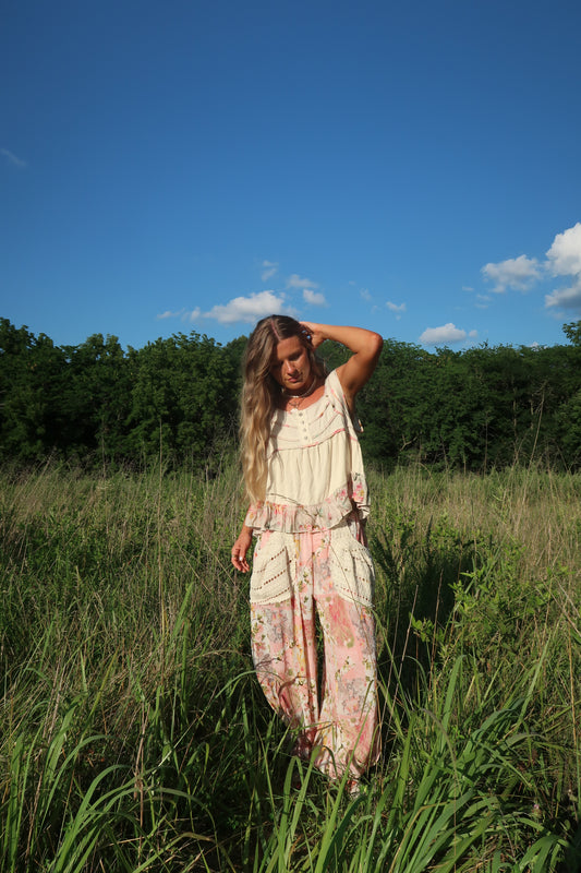 Cameillia Floral + Crochet Jogger