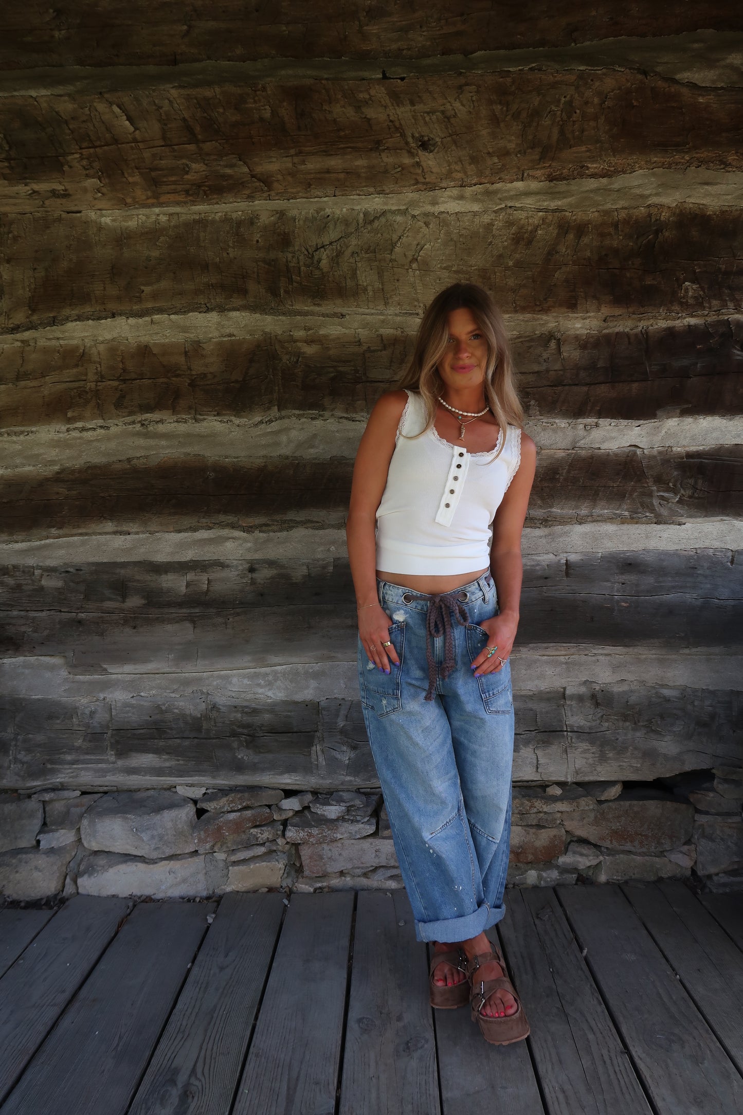 White Lace Henley Tank