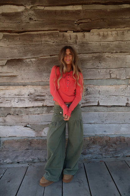 Poppy Ribbed Henley Long Slv