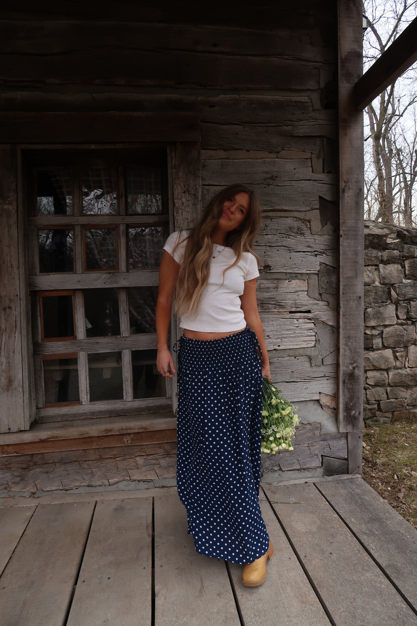 Navy Dot Midi Skirt