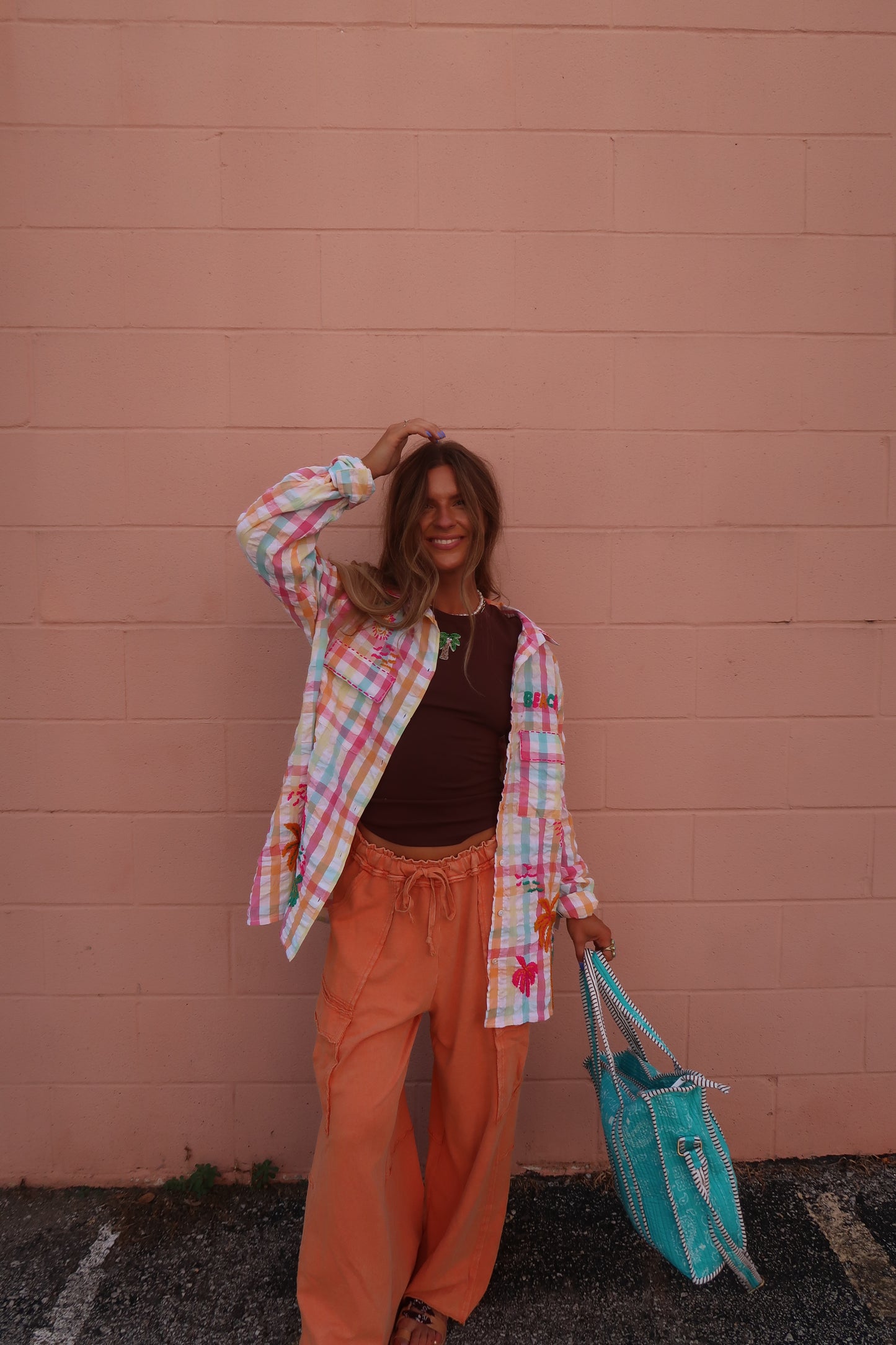 Summer Plaid Embroidered Bttn Down