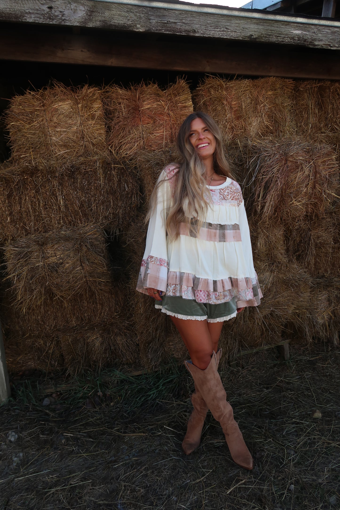 Wander Patchwork Plaid Babydoll Top