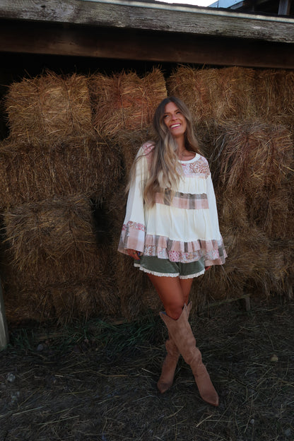 Wander Patchwork Plaid Babydoll Top