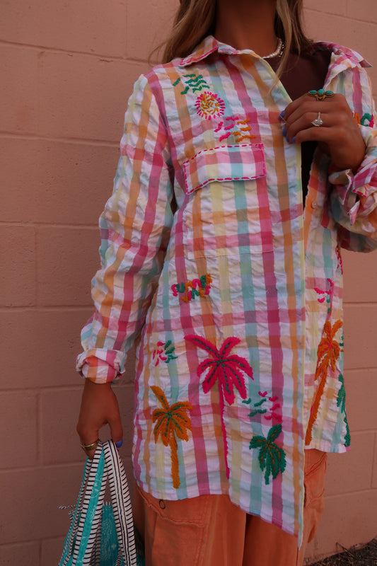 Summer Plaid Embroidered Bttn Down