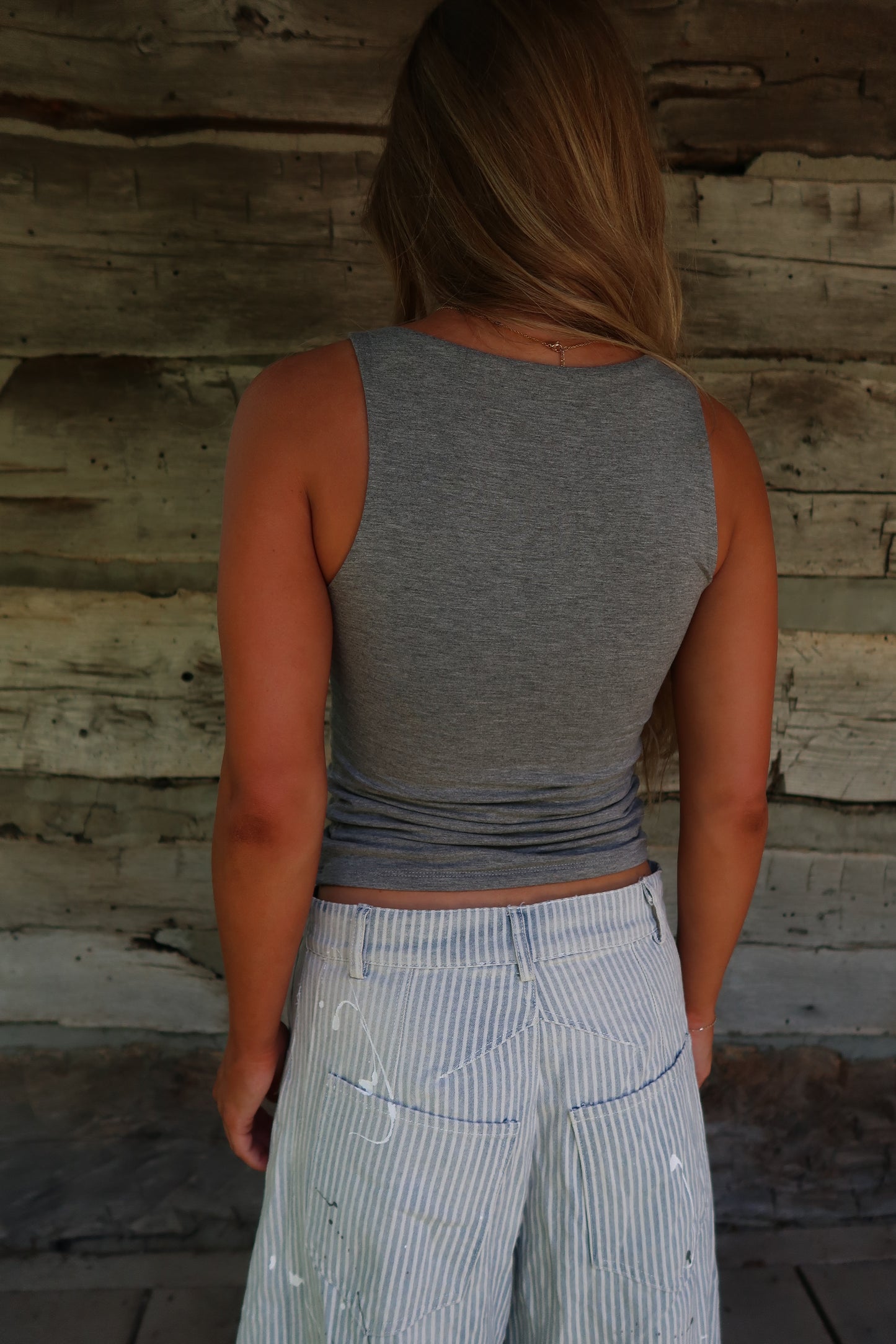 Charcoal Boat Neck Back To Basics Tank