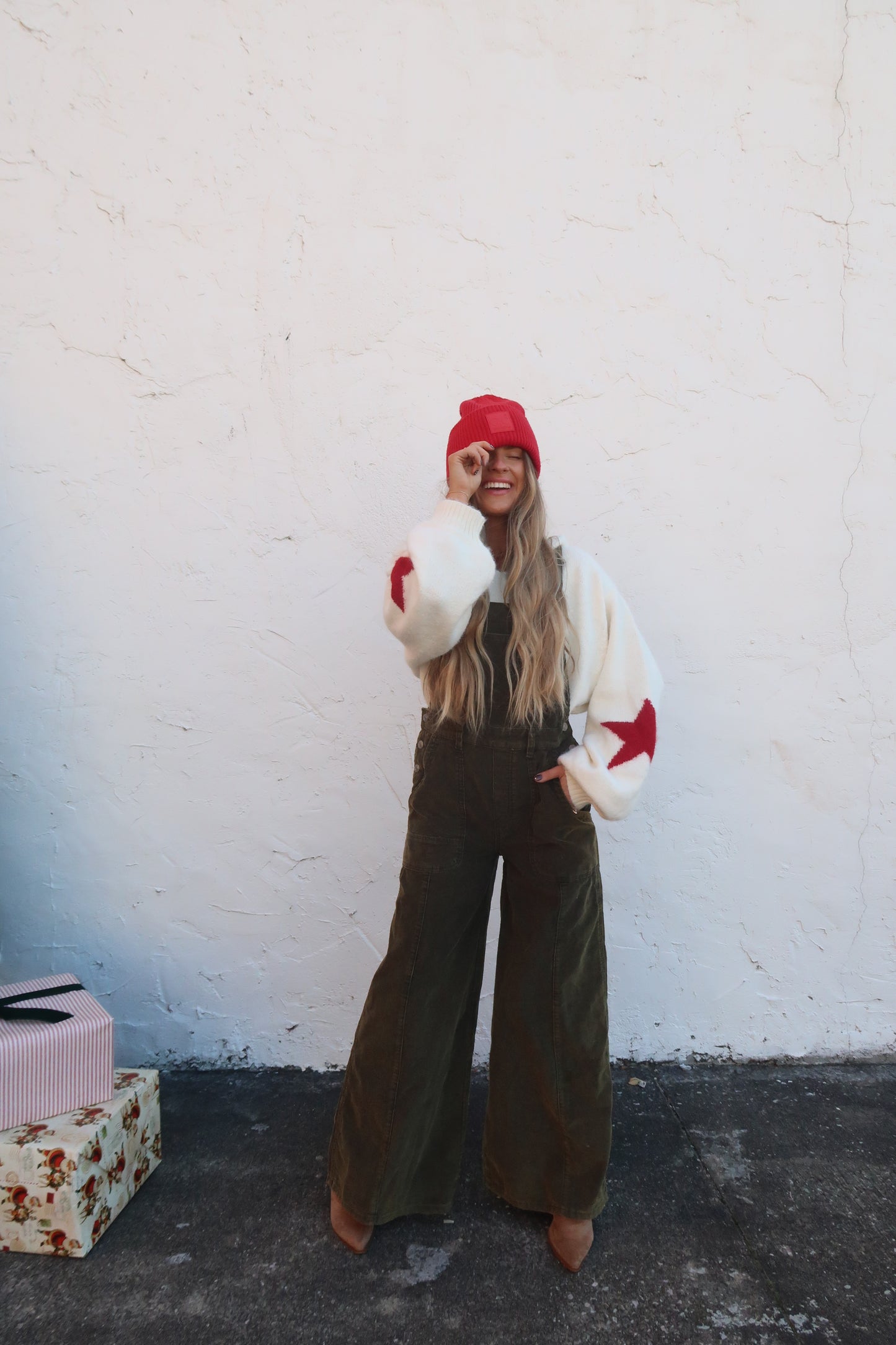 Deep Olive Corduroy Flare Overalls