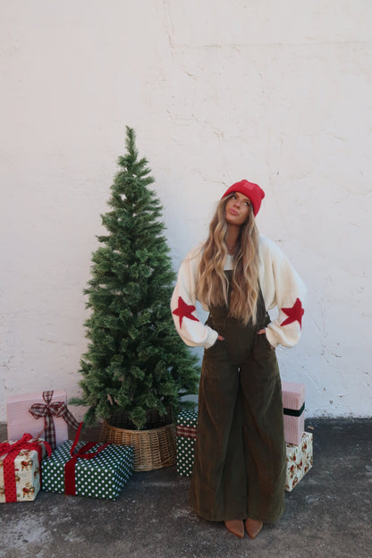 Deep Olive Corduroy Flare Overalls