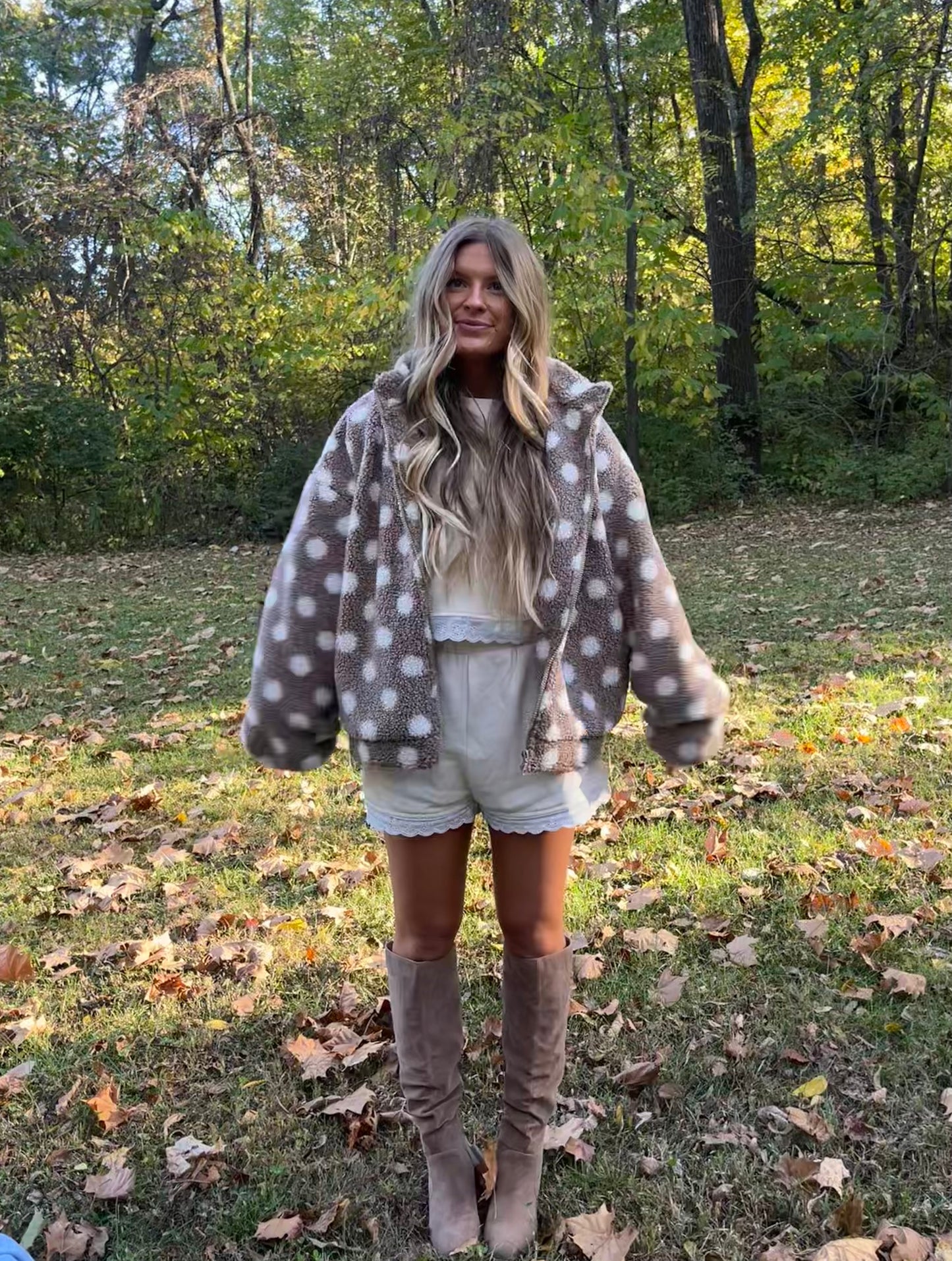 Cozi Polka Dot Teddy Bear Zip Up