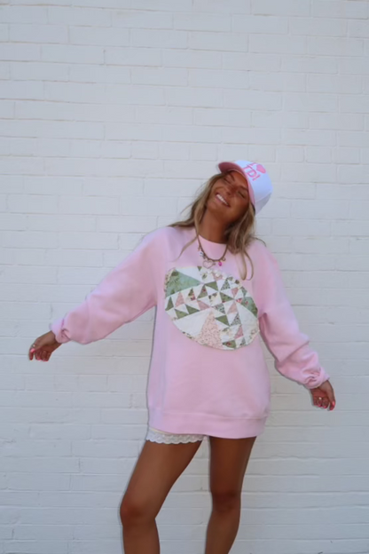 Handmade Football Crewneck (light green + pink quilt)