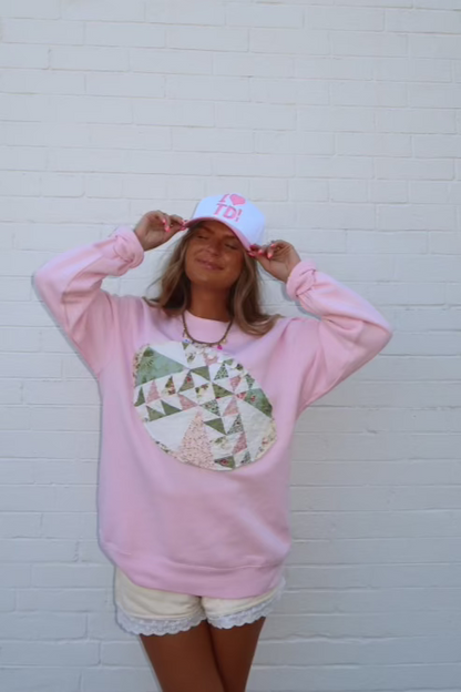 Handmade Football Crewneck (light green + pink quilt)