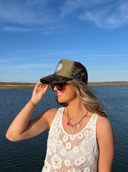 Camo Smiley Face Trucker Hat