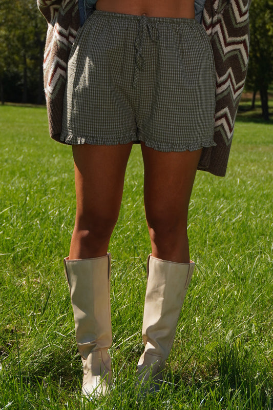 Olive Check Shorts