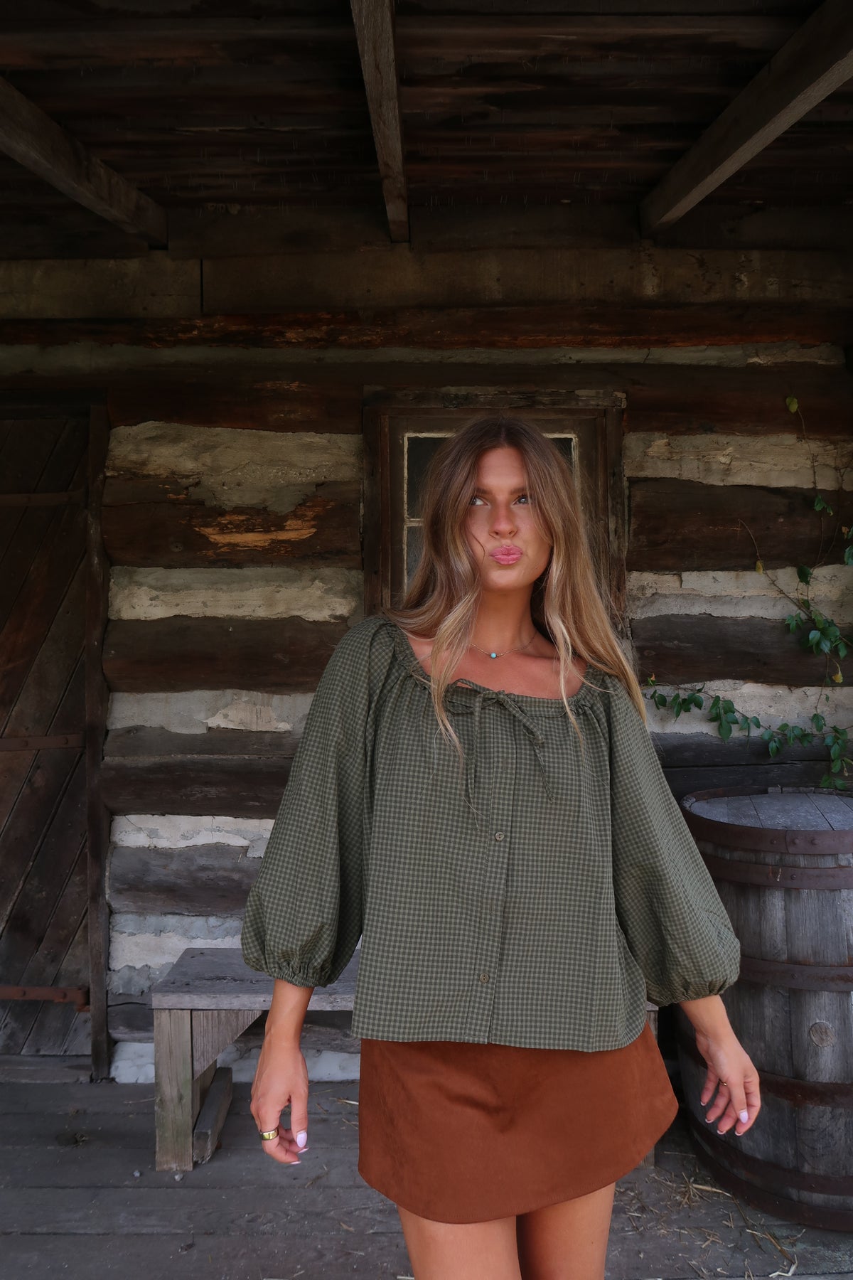 Olive Theory Plaid Top